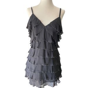 INC INTERNATIONAL CONCEPTS New 100% Silk Black Beaded Ruffle Camisole Tank, Sz 4